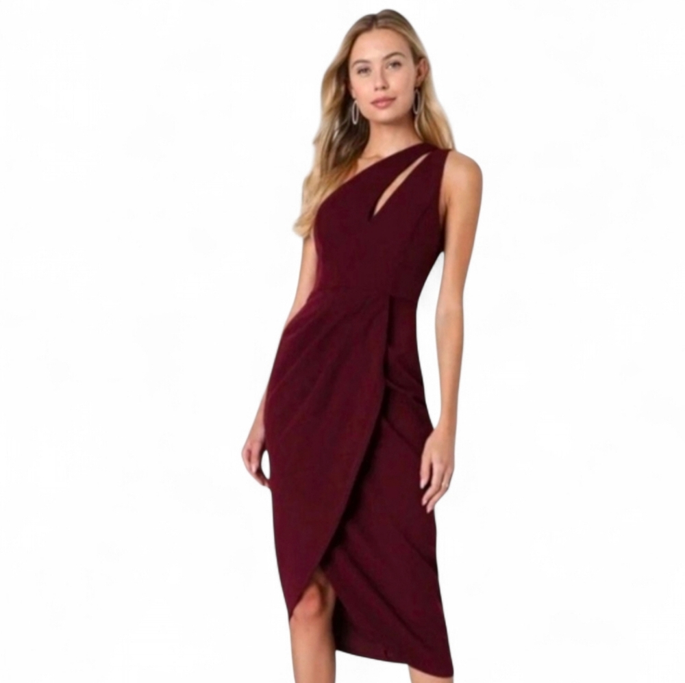 Lulus So Flirty Burgundy One-Shoulder Cutout‎ Asymmetrical Dress Size XS NEW